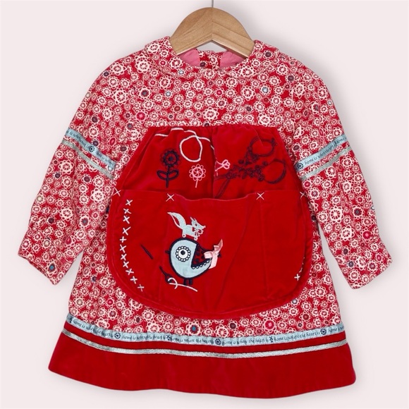 Oilily dress red corduroy long sleeve with embroidered apron size 86 or 18 month - Picture 1 of 14
